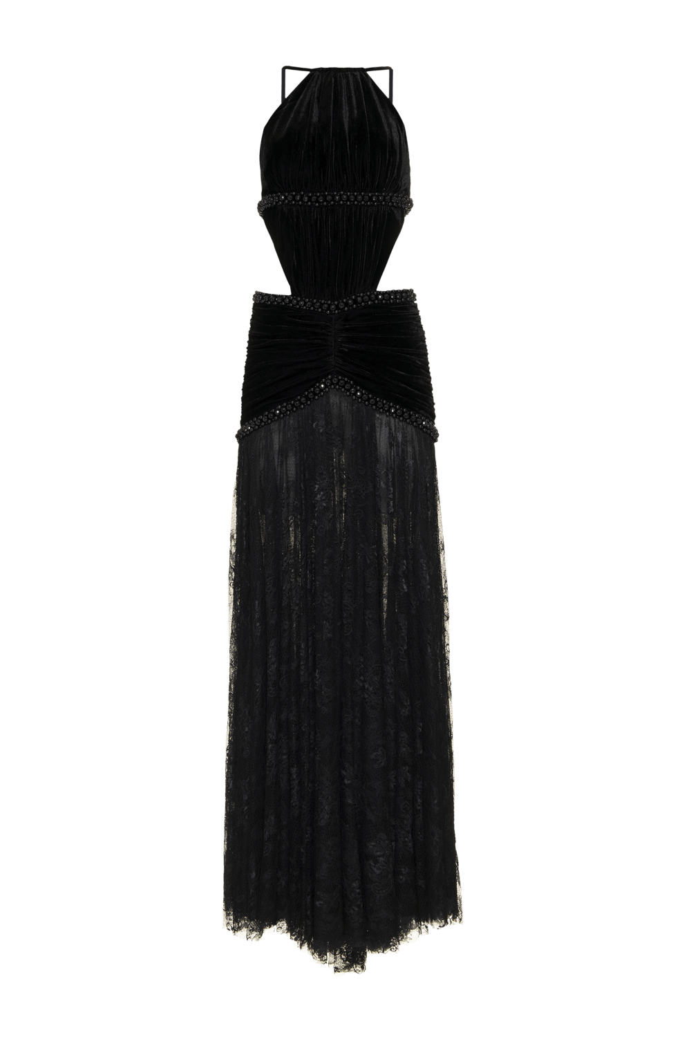 Vestido longo frente única embroidery velvet preto