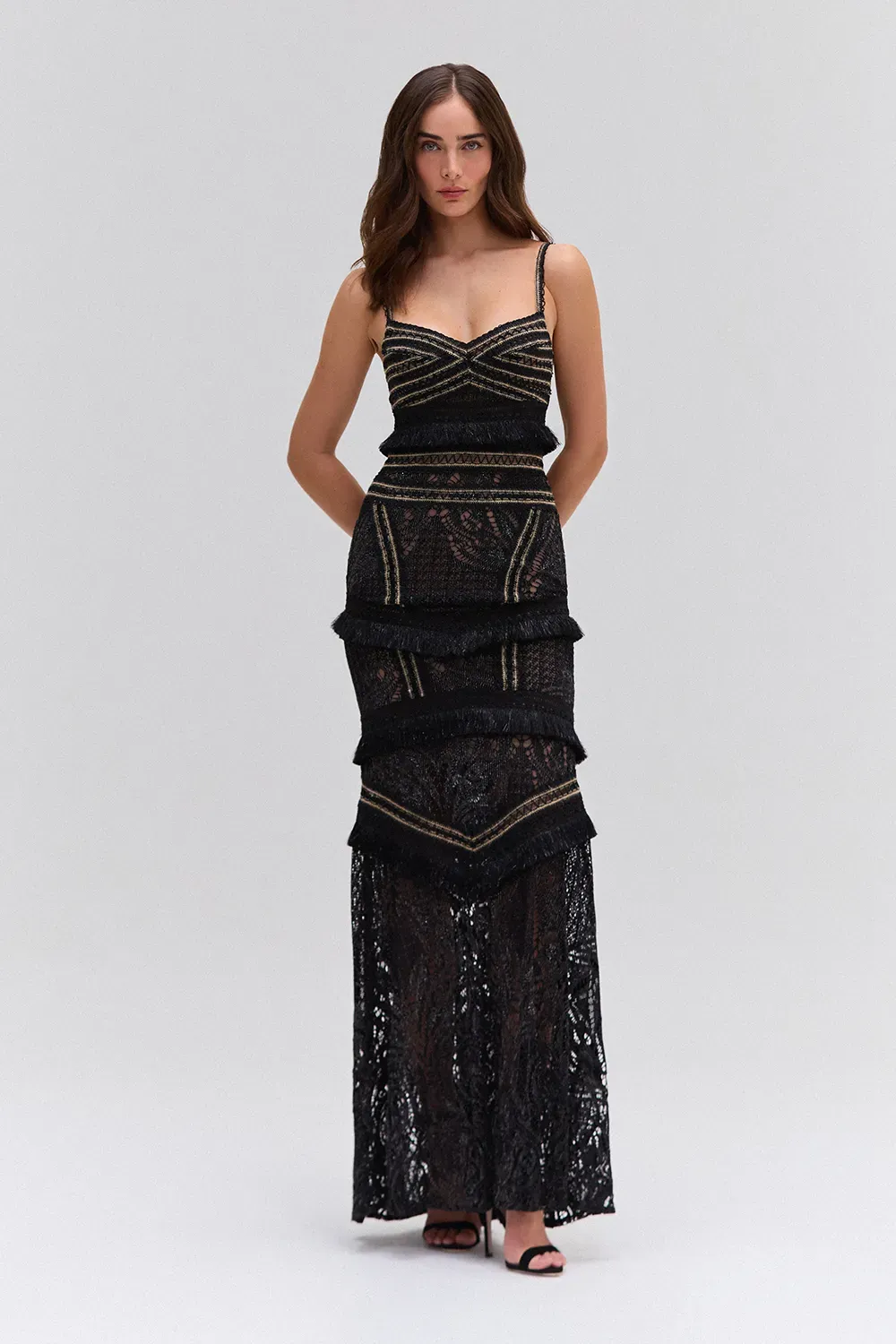 Vestido longo hannah fringe preto