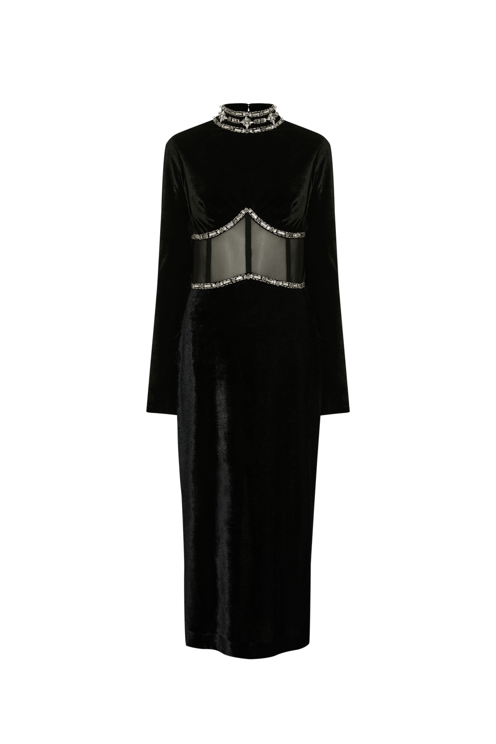 Vestido mídi tule embroidery velvet preto