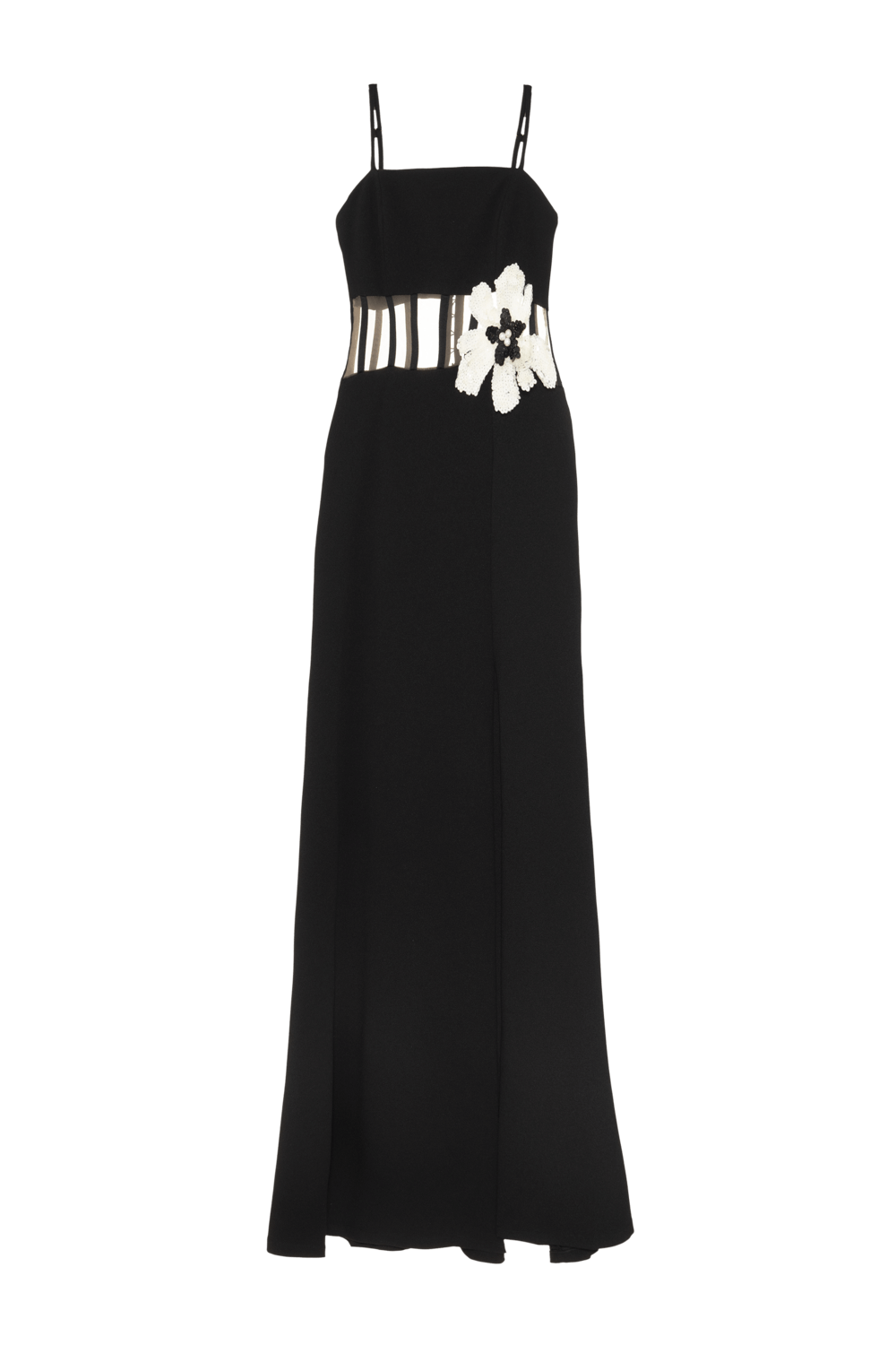 Vestido longo bicolor crepe daisy preto com off white