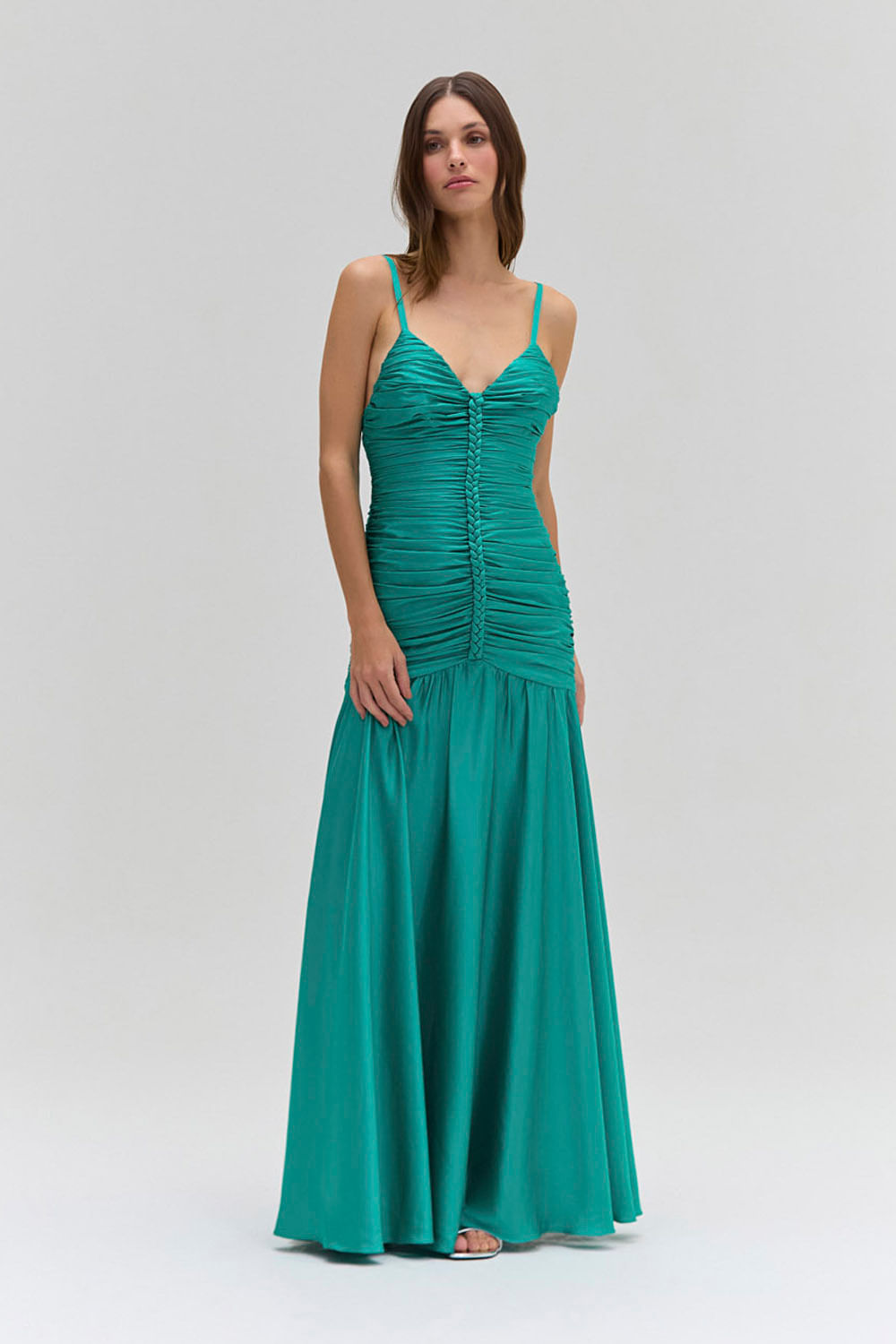 Vestido longo cetim sunset verde