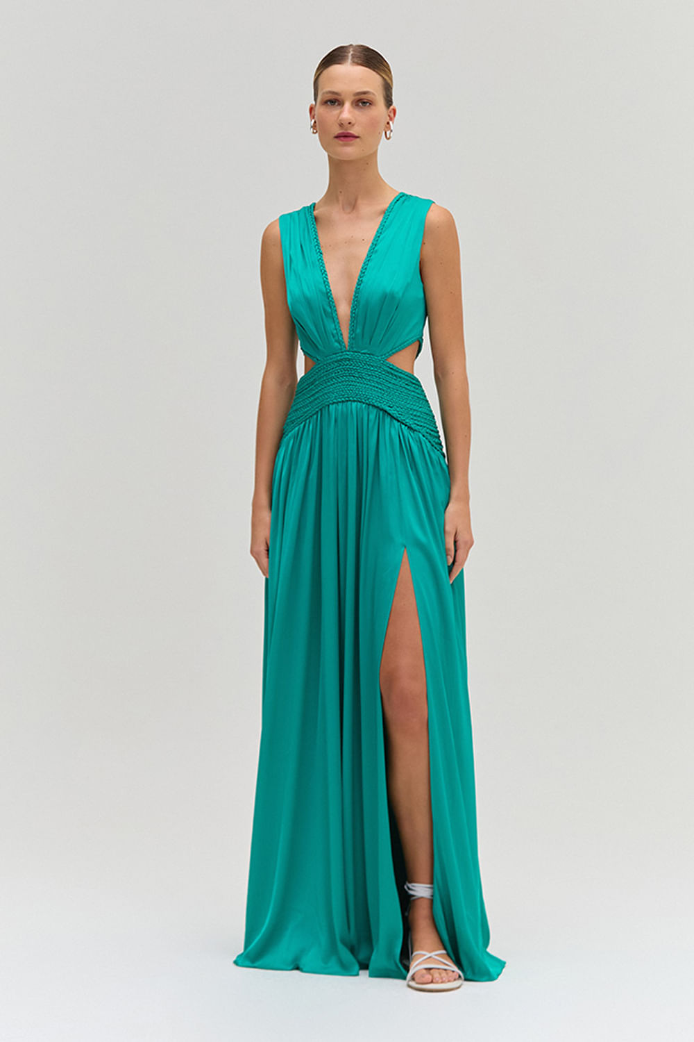 Vestido longo cetim sunset verde