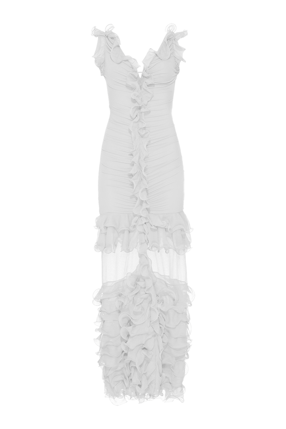 Vestido longo babados silky off white