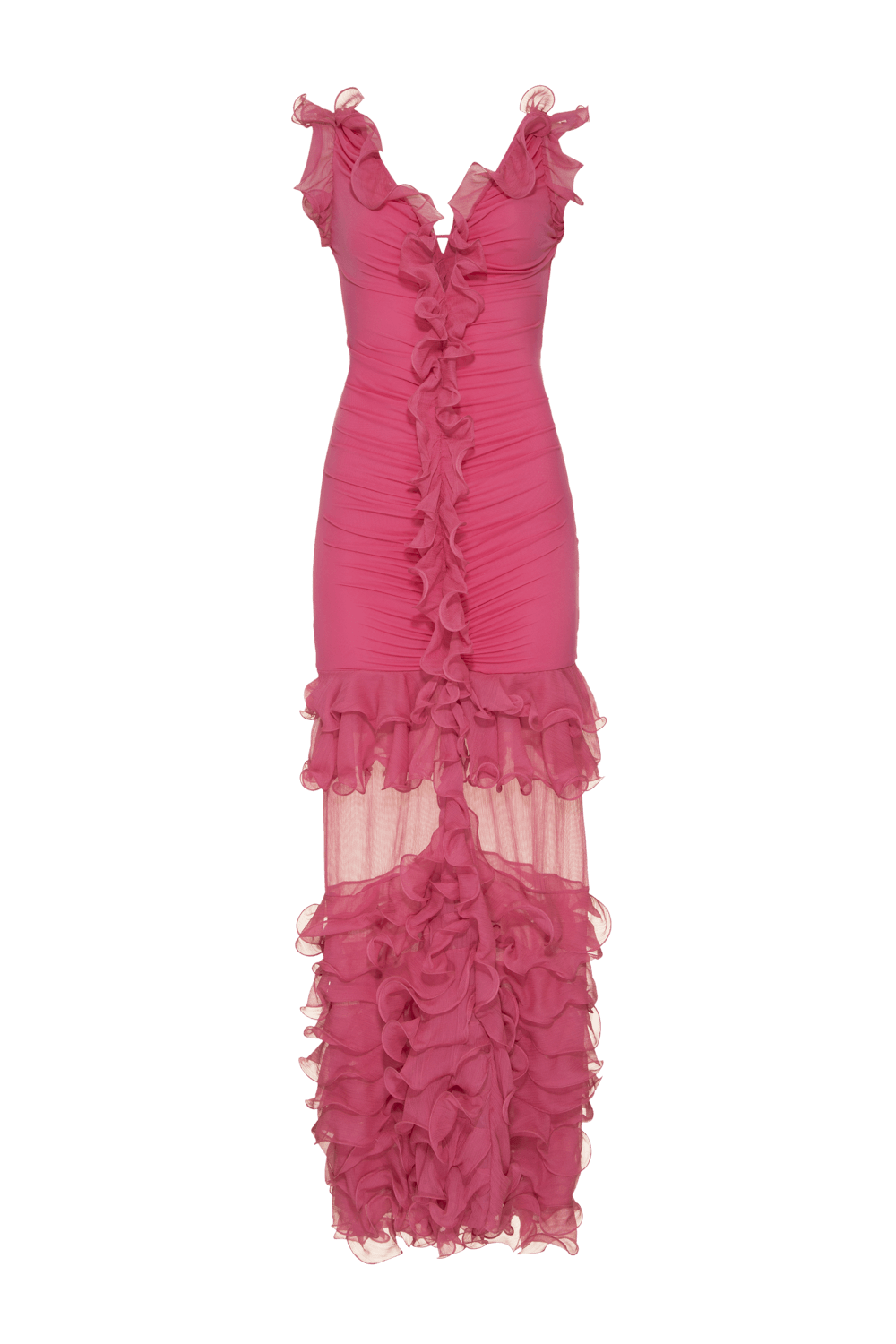 Vestido longo babados silky pink