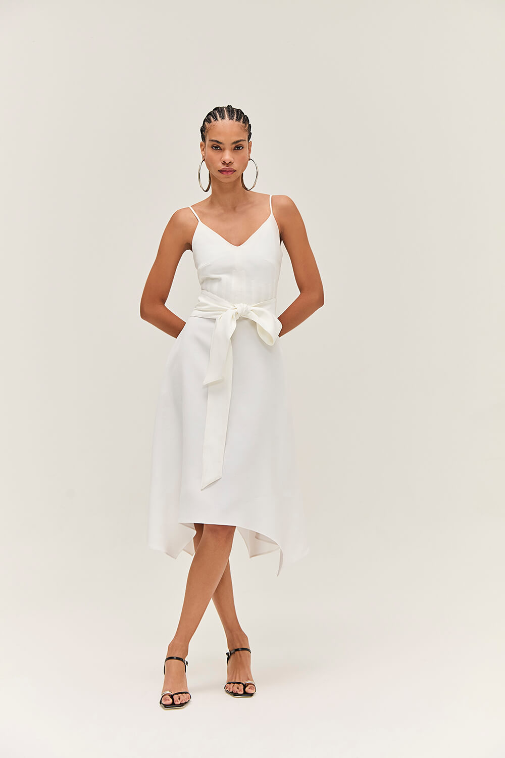 Vestido mídi crepe zest duo off white