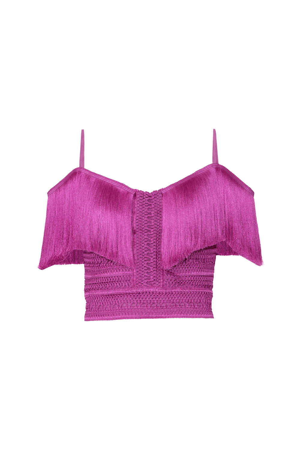 Top cropped color fringe roxo