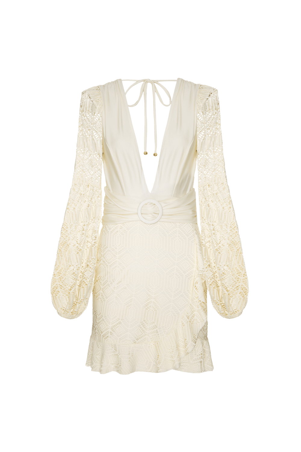 Vestido curto tela renda sunset off white