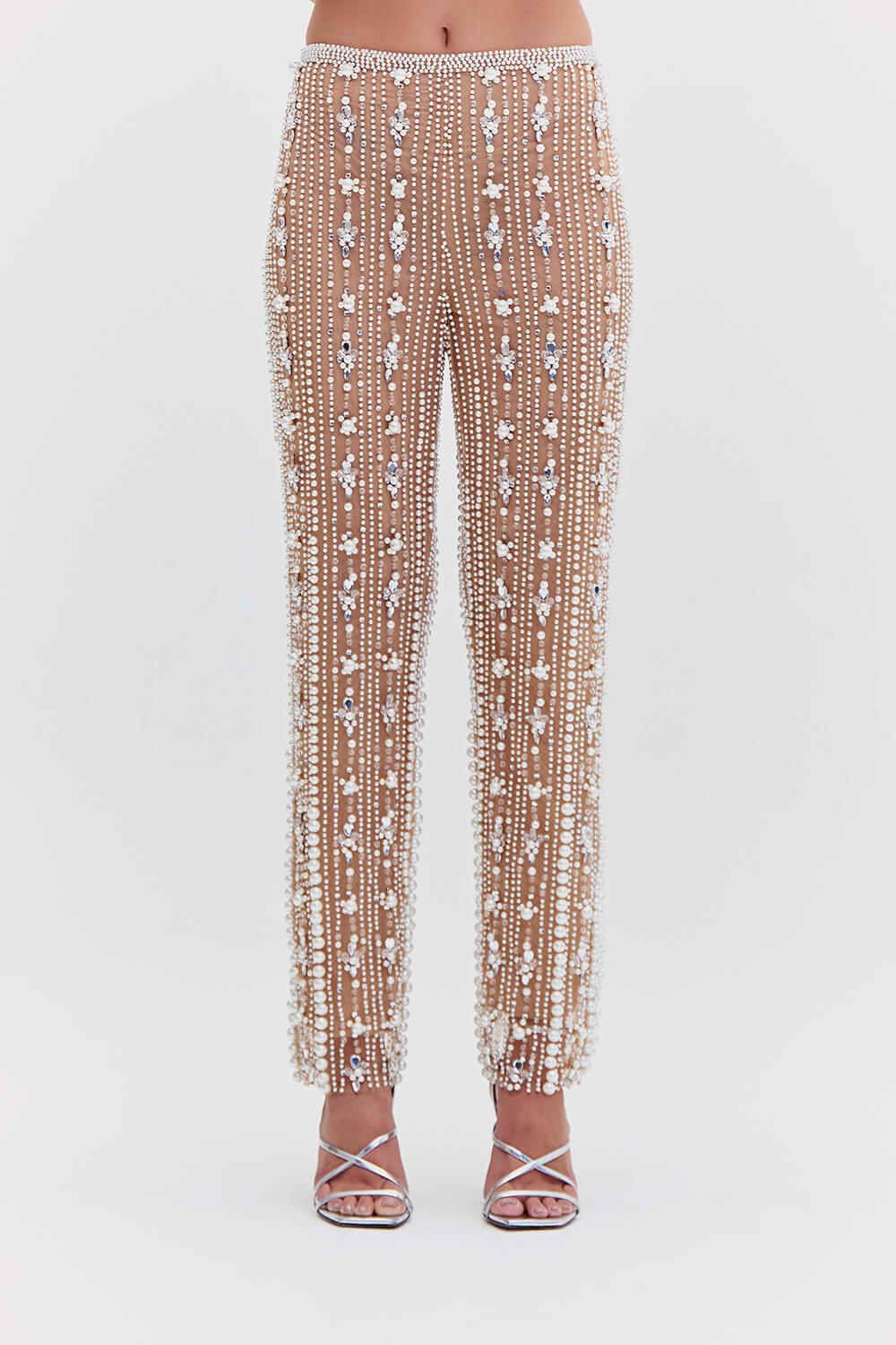 Calça crystal embroidery bege