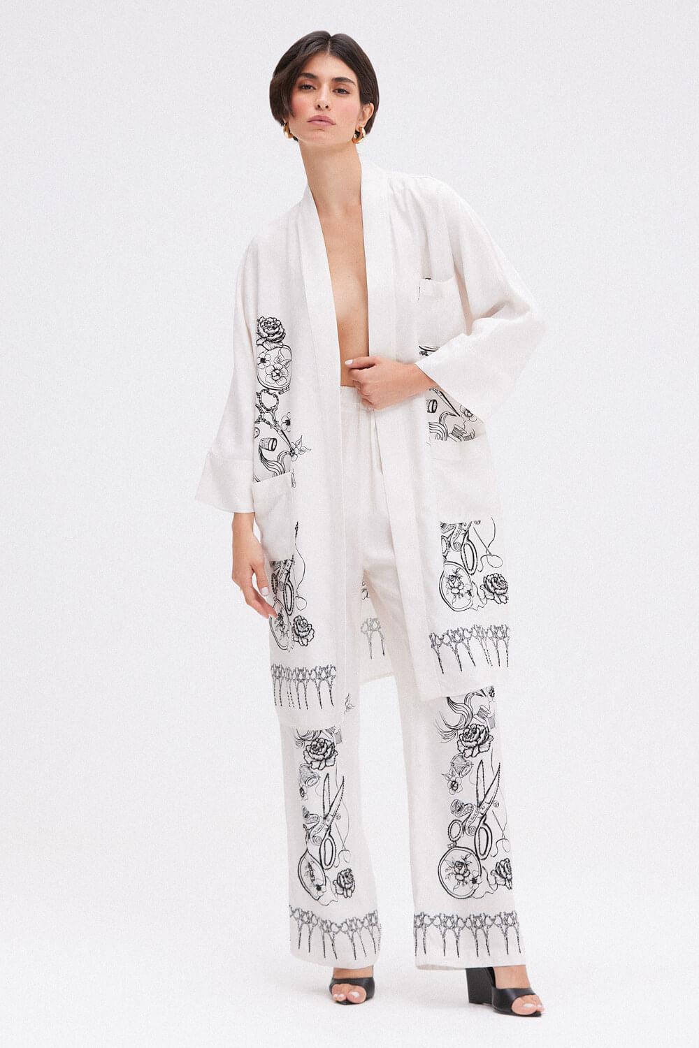 Kimono longo graphé off white