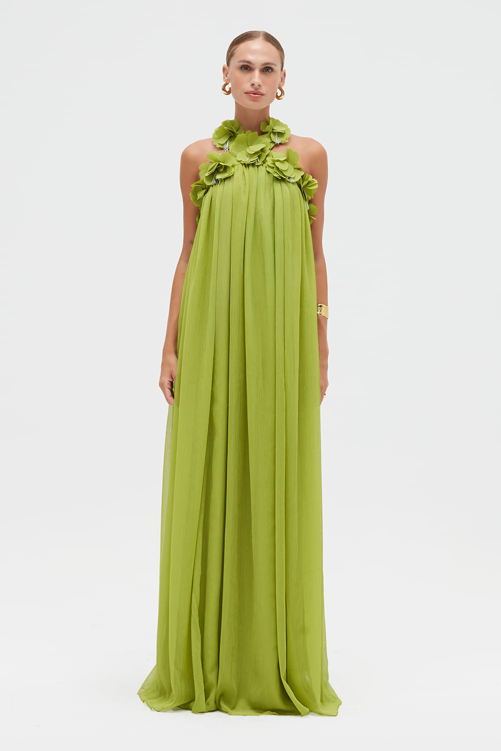 Vestido longo silky grace verde