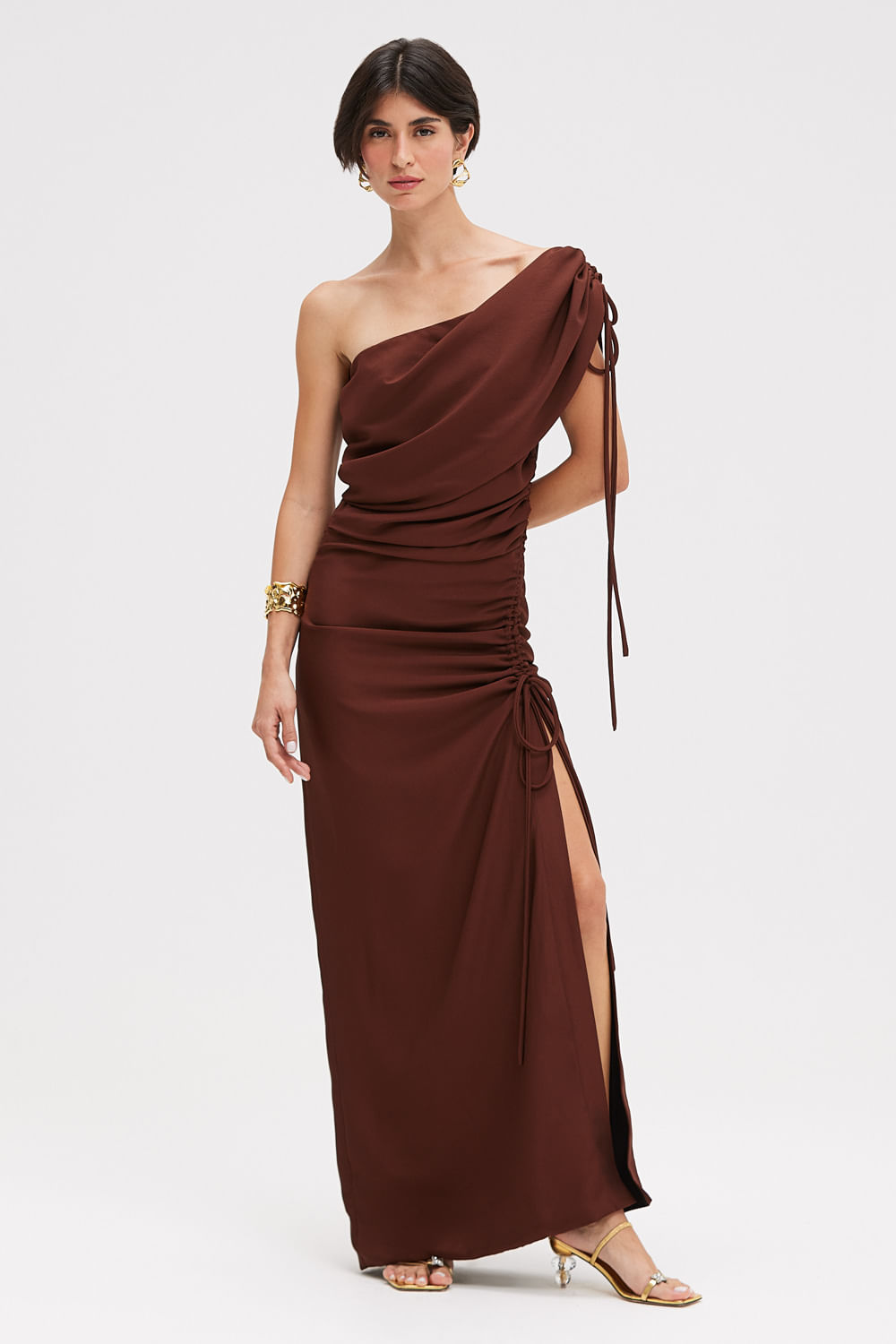Vestido longo alfaiataria âmbar marrom
